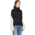 Wendelborn Black and Beige Oversized Chevron Sleeve Turtleneck