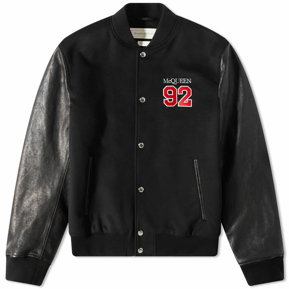 Alexander McQueen Men's 92 Varsity Jacket in Black/Lust Red/White ...