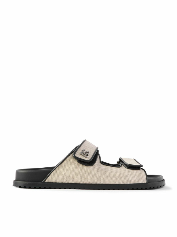 Photo: Dolce&Gabbana - Logo-Embellished Leather-Trimmed Canvas Slides - Neutrals