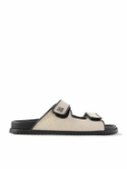 Dolce&Gabbana - Logo-Embellished Leather-Trimmed Canvas Slides - Neutrals