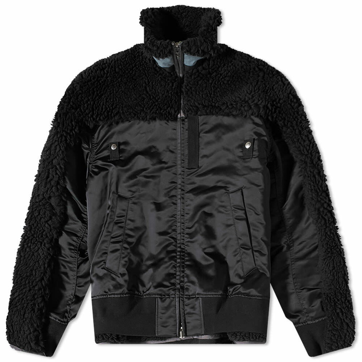 Photo: Sacai Men's Faux Shearling Nylon Fleece Jacket in Black