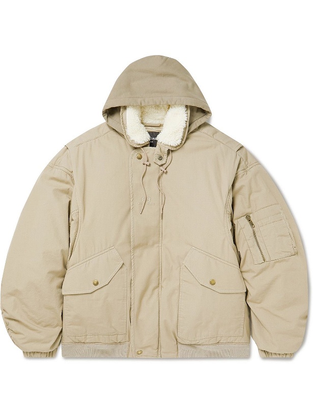 Photo: Balenciaga - Padded Cotton-Ripstop and Jersey Hooded Bomber Jacket - Neutrals