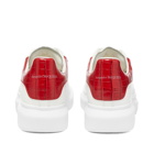 Alexander McQueen Men's Mock Croc Heel Tab Wedge Sole Sneakers in White/Lust Red