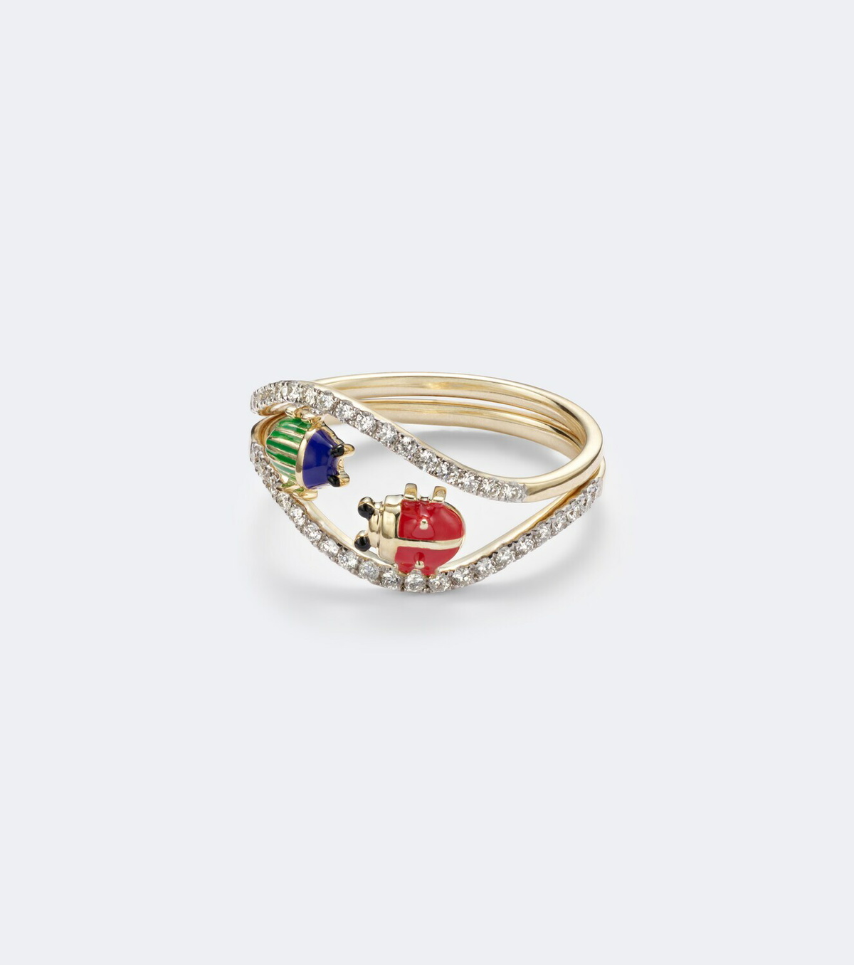 Yvonne Léon Alliance Coccinelle Scarabée Mini 9kt gold and enamel ring with diamonds
