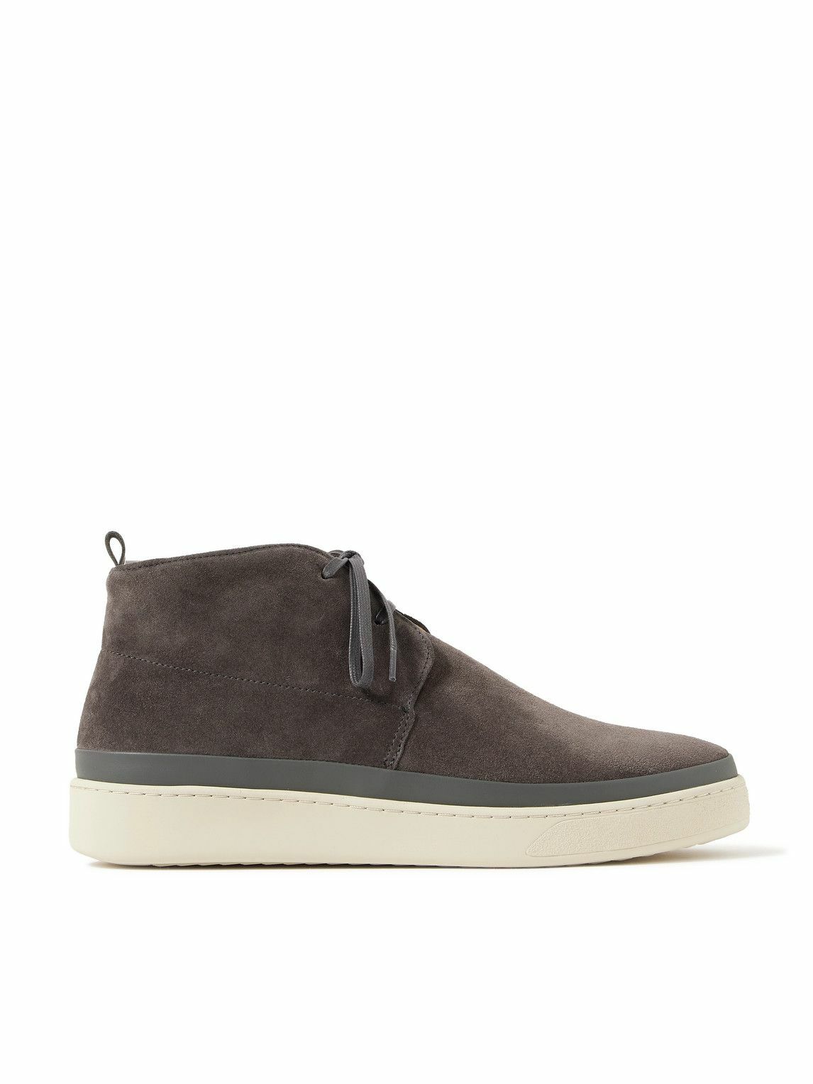 Mulo - Leather-Trimmed Waxed-Suede Chukka Boots - Gray