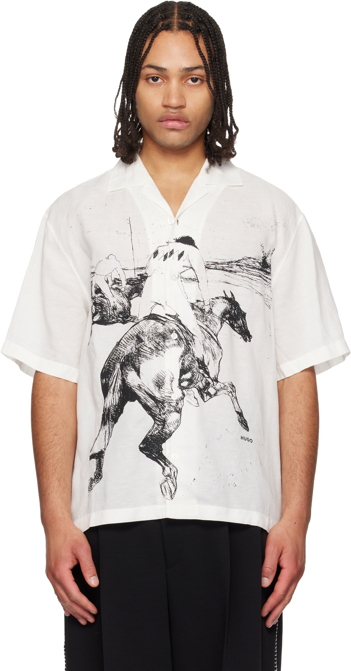 Hugo Off Hugo Off-White Printed-Graphic Shirt Hugo Boss