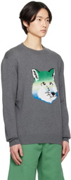 Maison Kitsuné Gray Fox Head Intarsia Sweater
