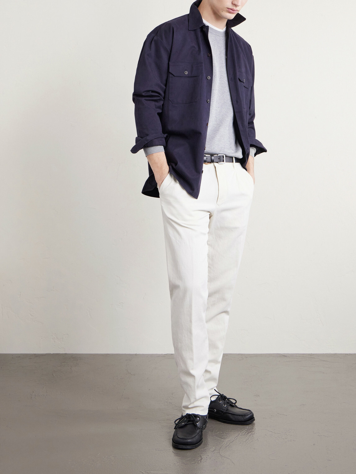 Slowear - Tapered Pleated Stretch-Cotton and Linen-Blend Gabardine Trousers - White