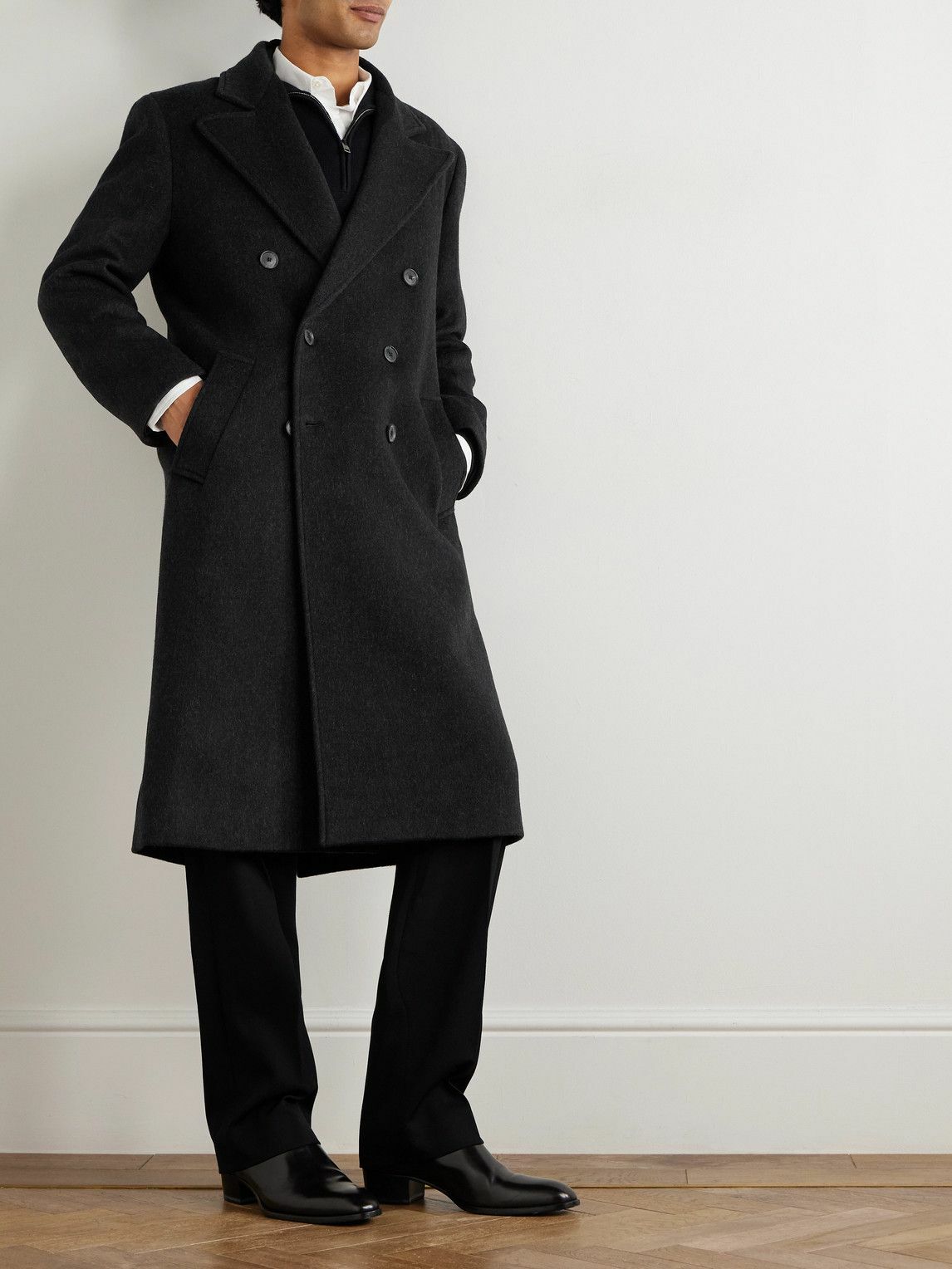 Nili Lotan - Bennett Double-Breasted Brushed-Wool Coat - Black