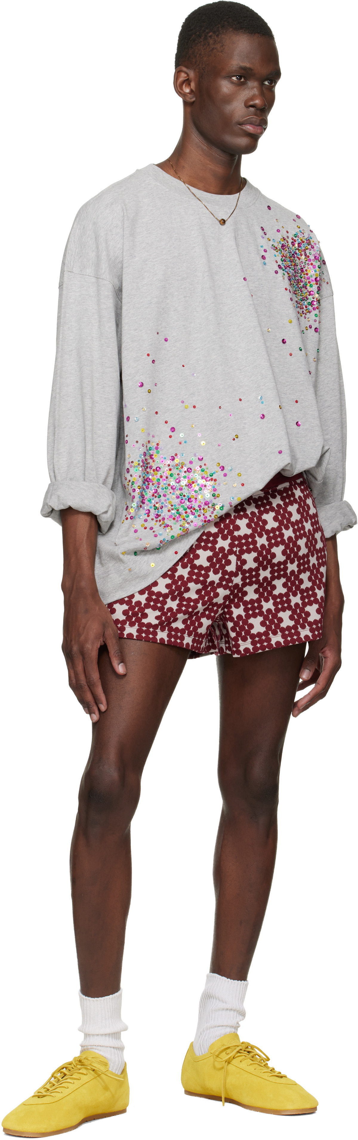 Dries Van Noten Gray Embellished Long Sleeve T-shirt