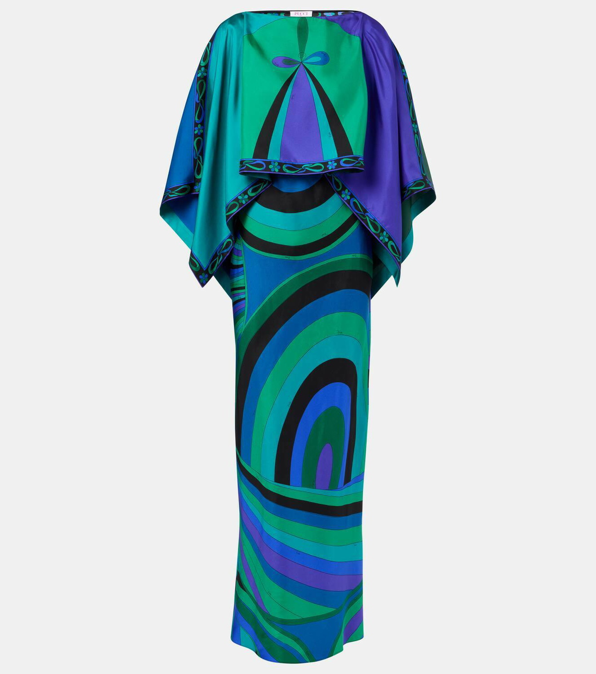 Pucci Iride printed cape-detail silk maxi dress