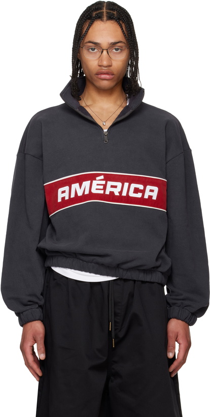 Photo: WILLY CHAVARRIA Black 'America' Quarter Zip Sweatshirt