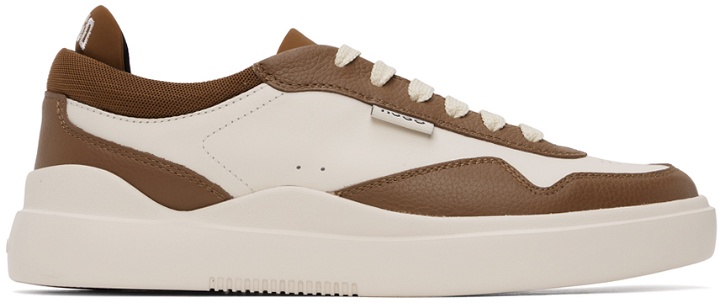 Photo: Hugo Off-White & Brown Leather Lace-Up Sneakers