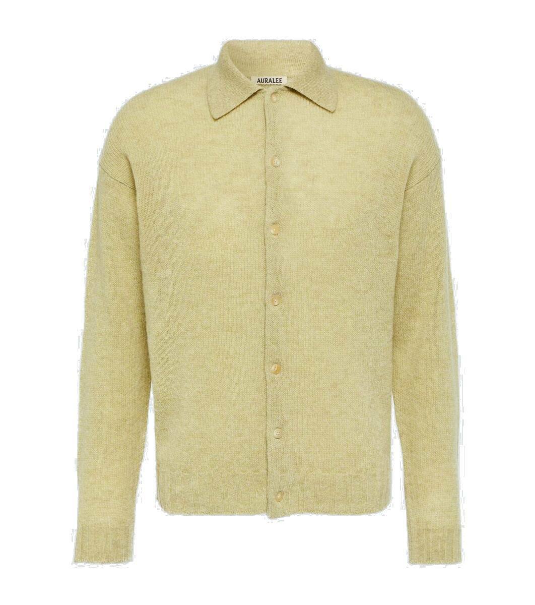 Auralee Mens Baby Cashmere Knit Cardigan in Natural Brown