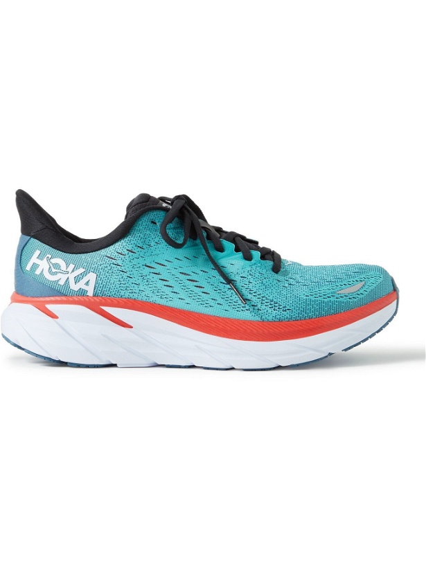 Photo: Hoka One One - Clifton 8 Rubber-Trimmed Mesh Running Sneakers - Blue