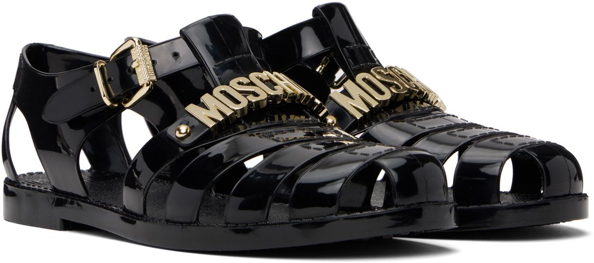 Moschino Black Jelly Lettering Logo Sandals
