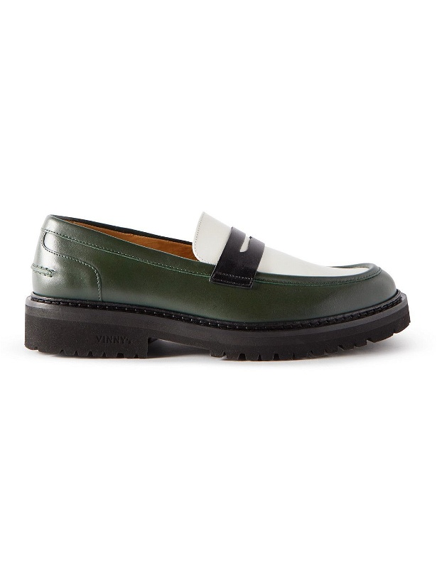 Photo: VINNY's - Richie Colour-Block Leather Penny Loafers - Green