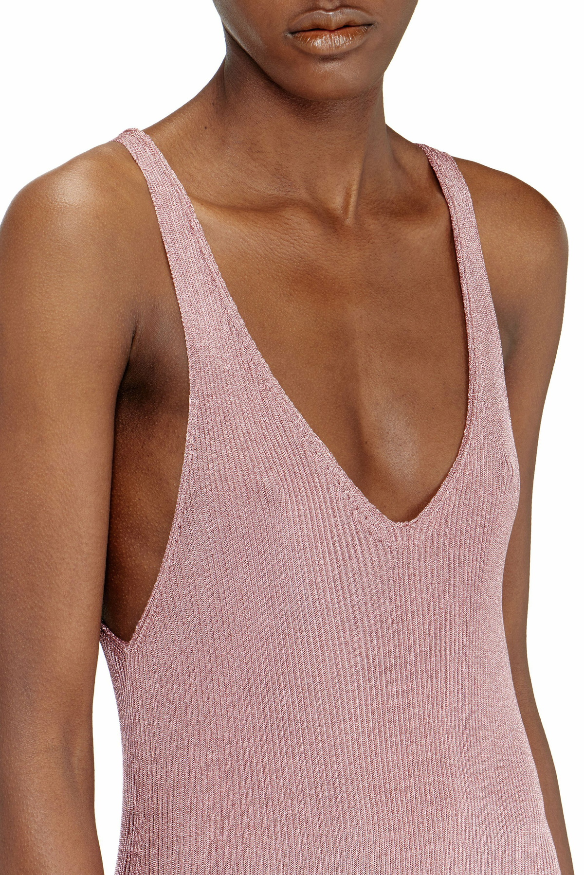 Diesel Midi dress in metallic ribbed knit - Dresses Womens in Pink