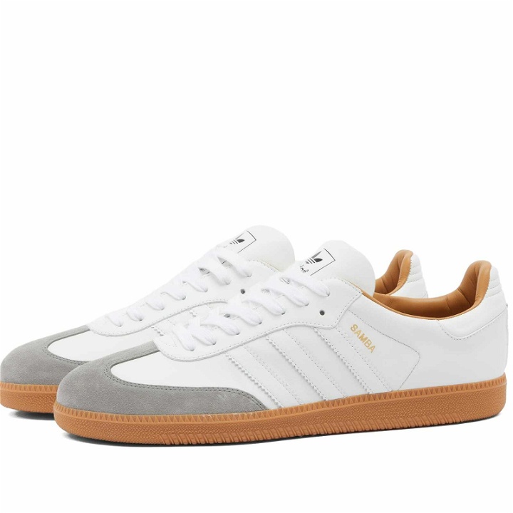 Photo: Adidas Samba OG Made in Italy Sneakers in Core White/Core White/Gum