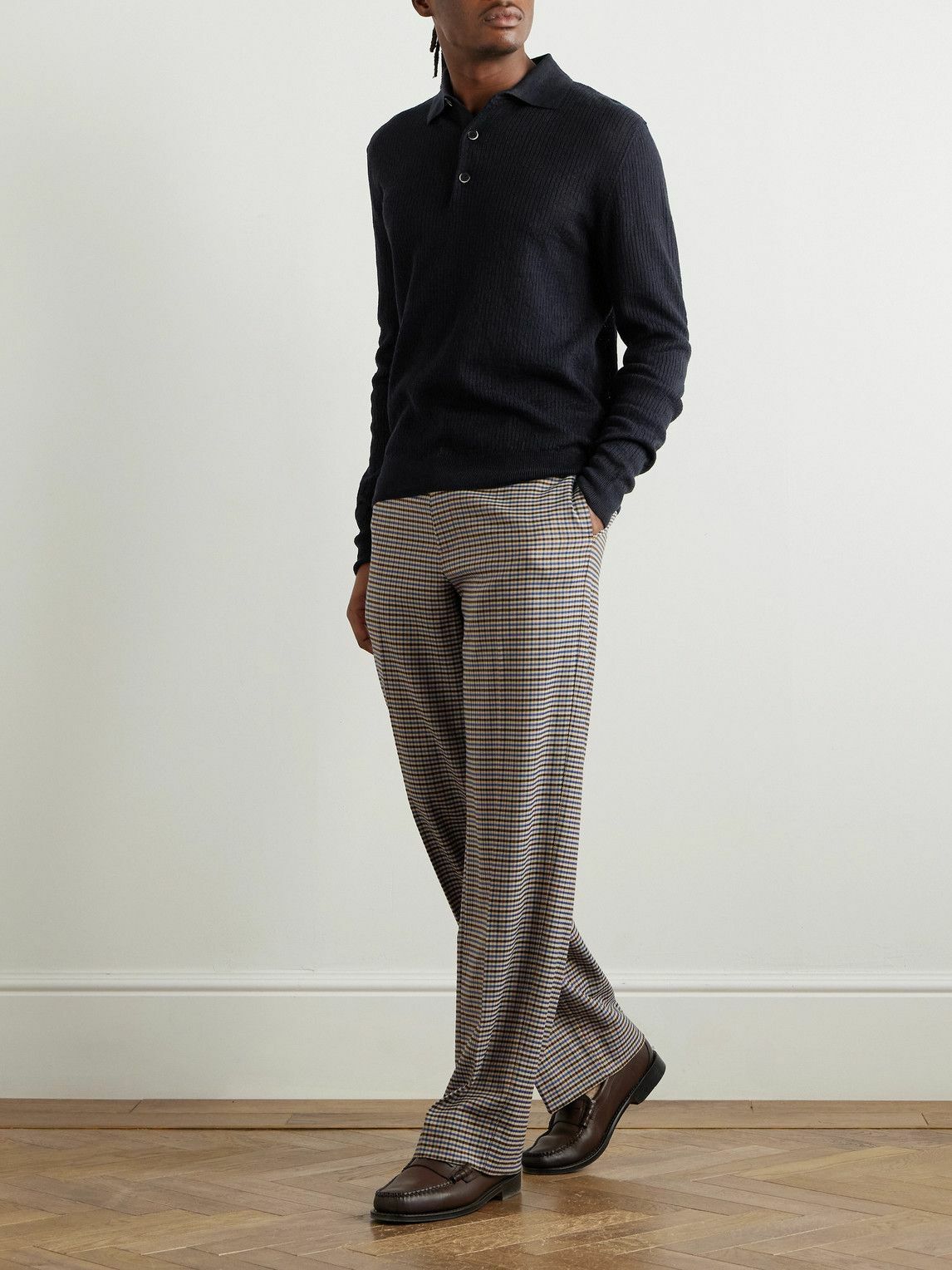 Barena - Pevaron Ribbed Linen and Cotton-Blend Polo Shirt - Blue