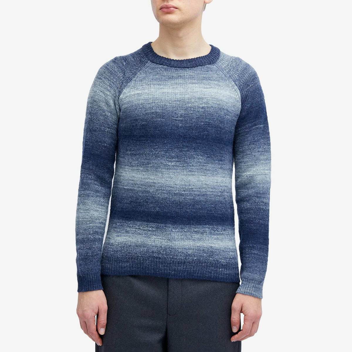 Percival Men's Patina Ribbed Crew Neck Sweater in Blue