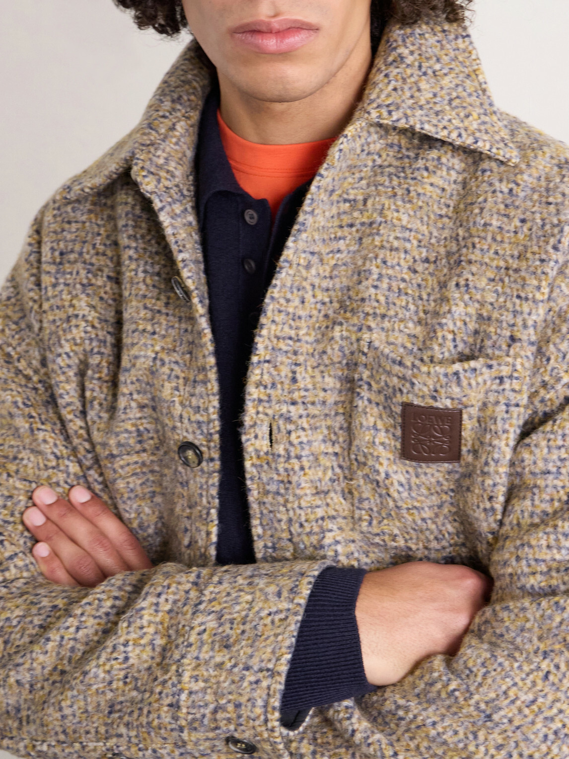 LOEWE - Logo-Appliquéd Brushed Knitted Overshirt - Neutrals