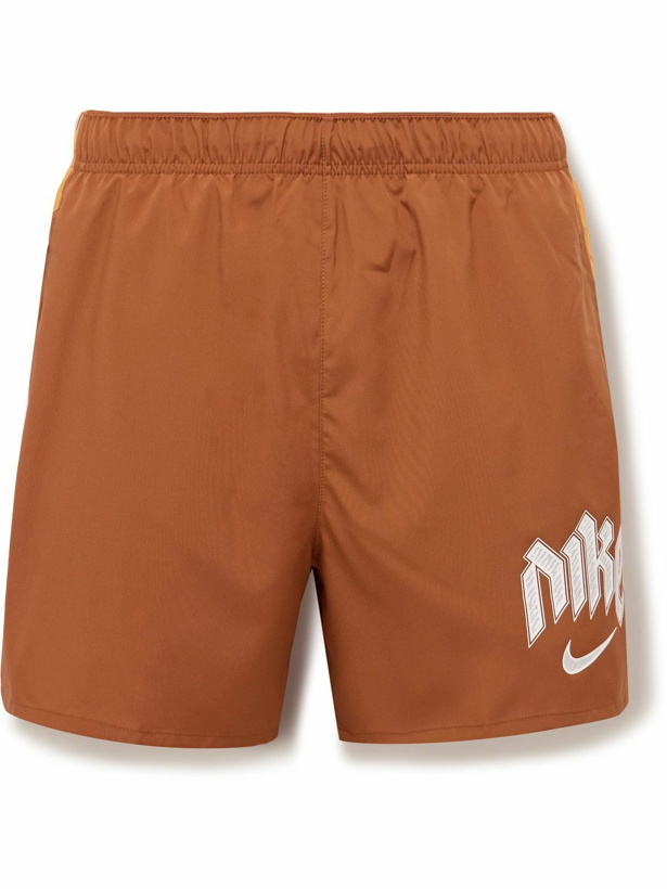Photo: Nike Running - Run Division Challenger Straight-Leg Printed Mesh-Panelled Dri-FIT Shorts - Orange