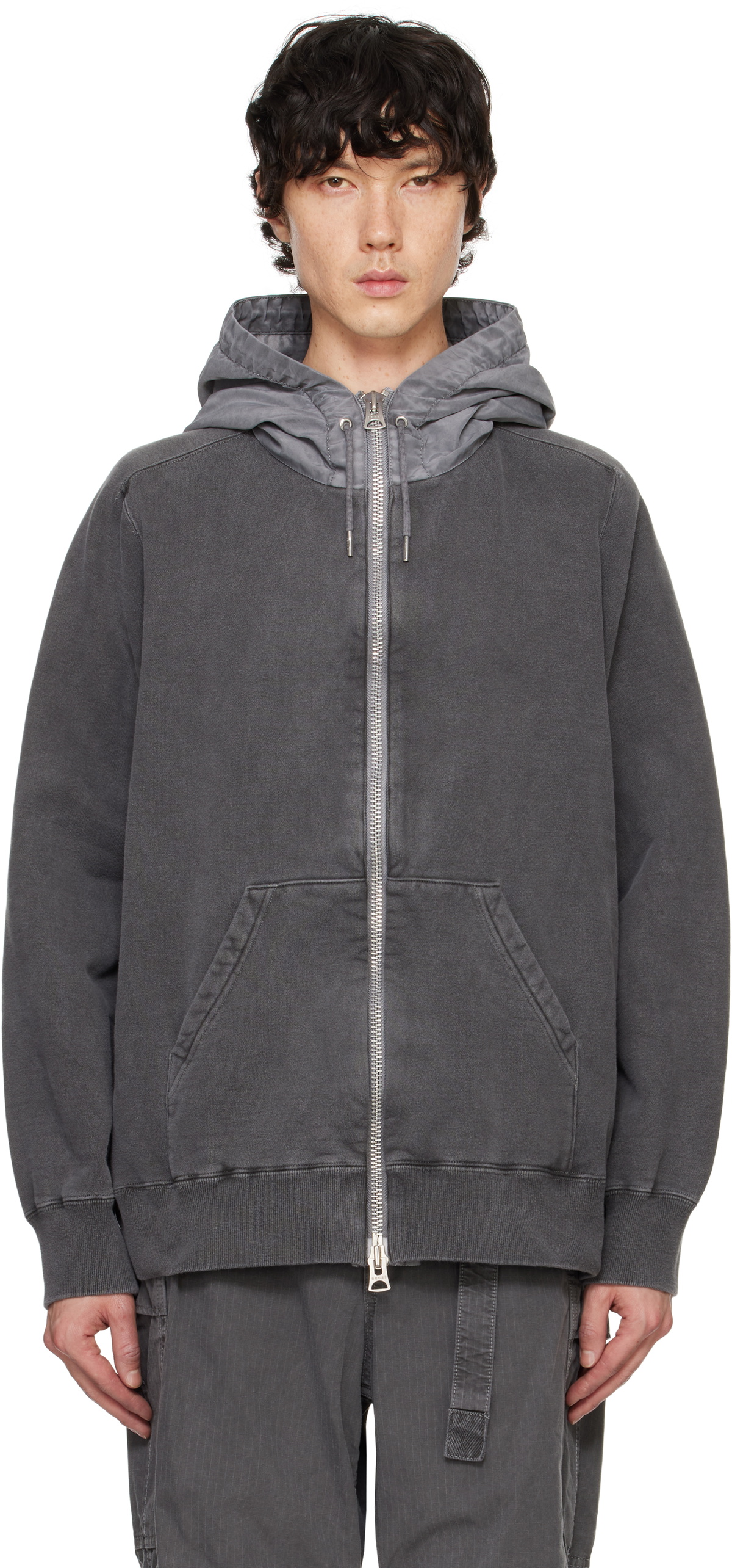 トップス sacai Garment Dye Cotton Jersey Hoodie sacai Gray Garment Dye Cotton Jersey Hoodie Sacai