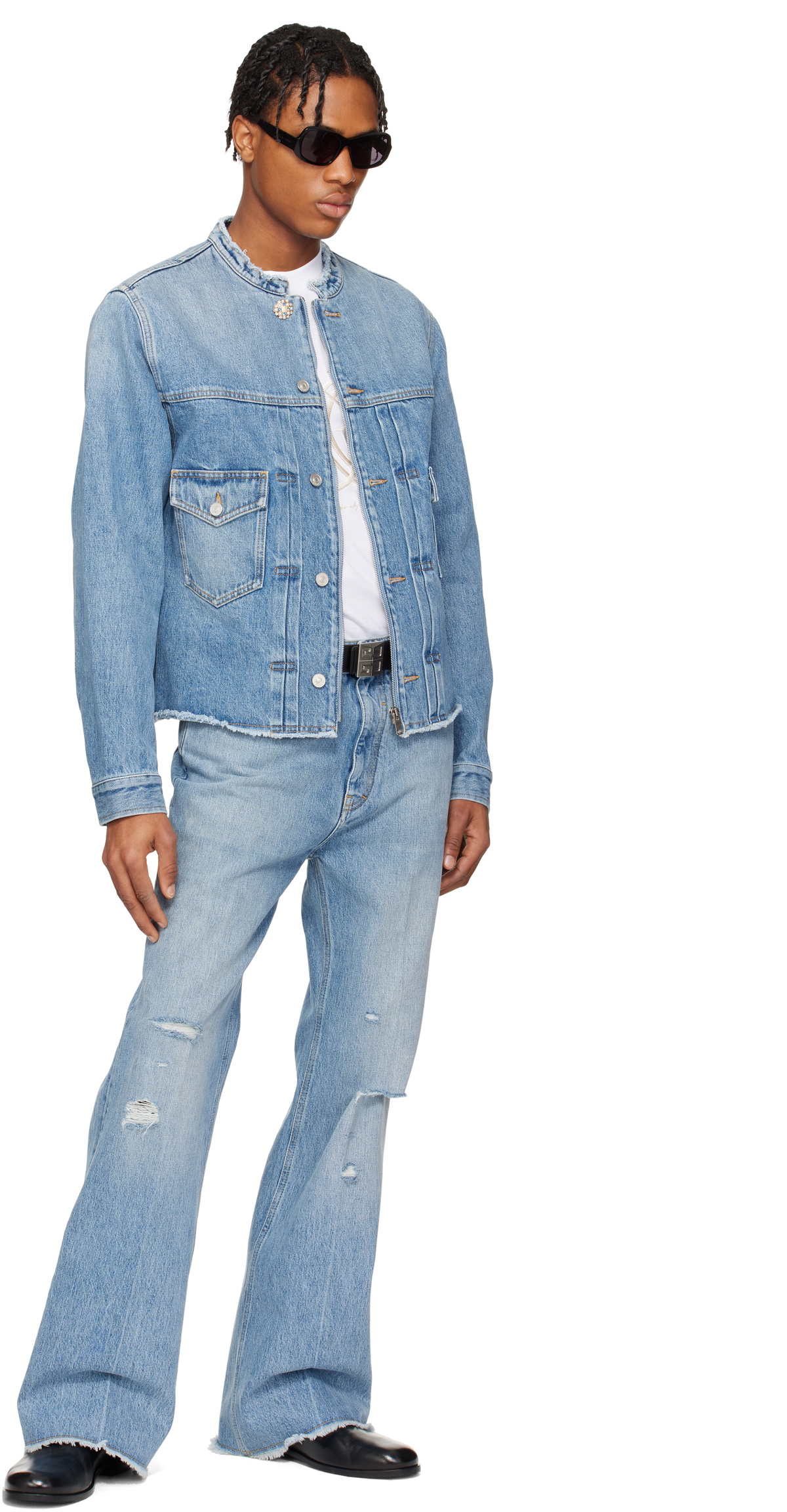Givenchy Blue Reworked Biker Denim Jacket