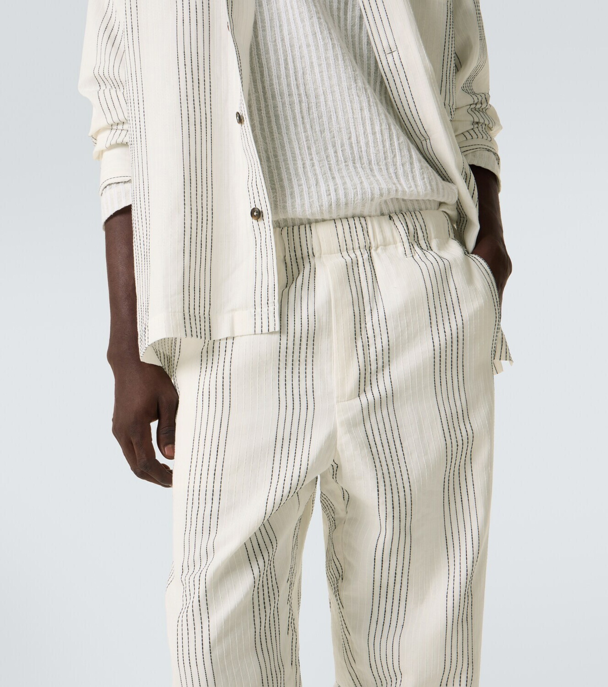 Commas Kantha striped cotton straight pants