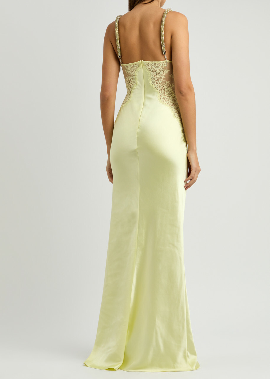 Self-portrait X Christopher Kane Lace and Satin Maxi Dress Yellow  Self-Portrait