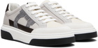 Ferragamo Gray & Off-White Low Cut Gancini Outline Sneakers