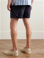 Brioni - Slim-Fit Straight-Leg Pleated Wool, Linen and Silk-Blend Shorts - Blue