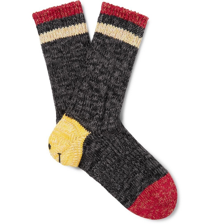 Photo: KAPITAL - Smiley Striped Cotton and Hemp-Blend Socks - Charcoal