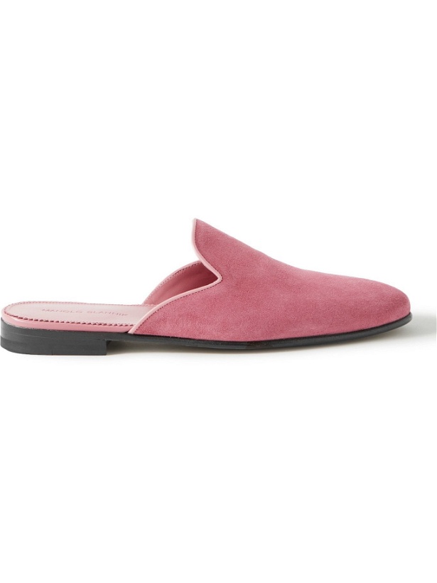 Photo: Manolo Blahnik - Miriomu Leather-Trimmed Suede Backless Loafers - Pink