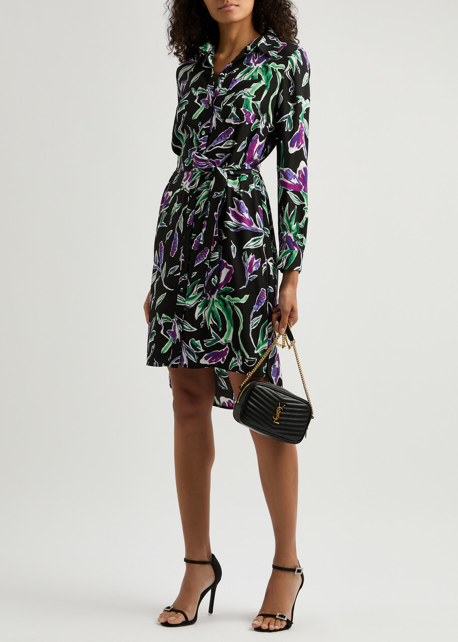 Diane Von Furstenberg Prita Printed Crepe Shirt Dress Black