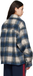 We11done Blue Script Logo Check Shirt Jacket