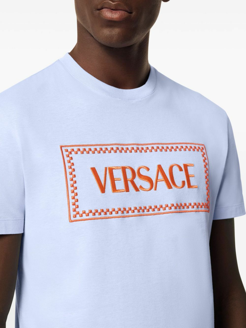Versace Blue Logo-Embroidered Cotton T-Shirt Versace