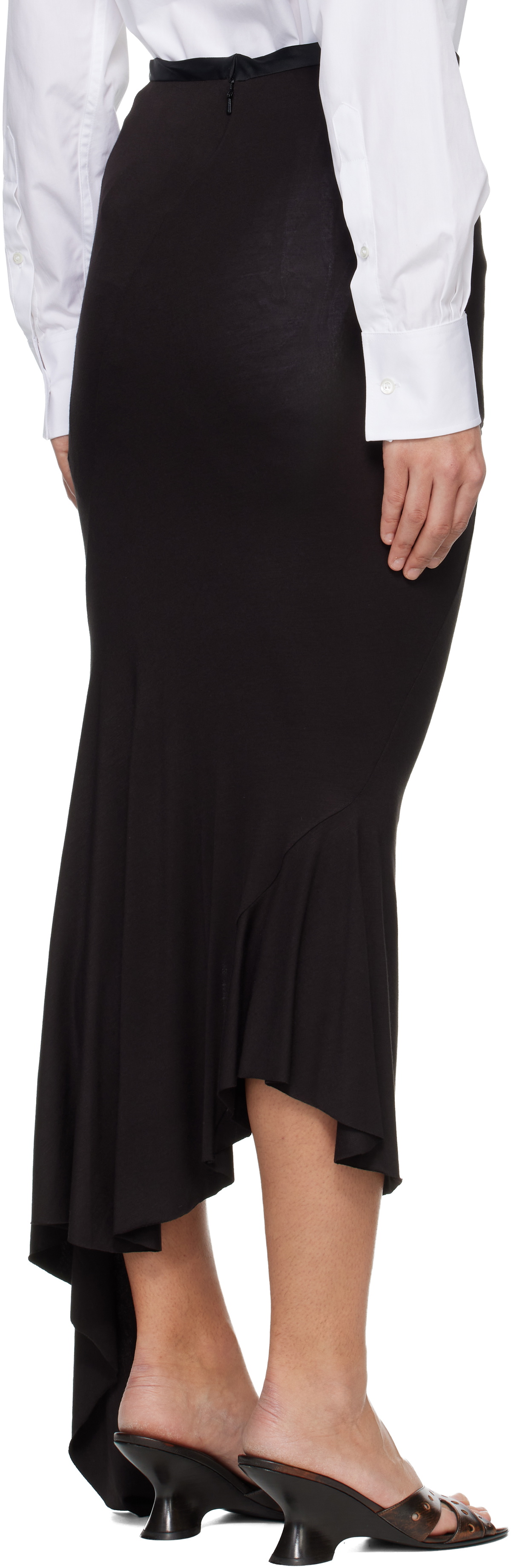 AARON ESH Black Jersey & Satin Fishtail Midi Skirt