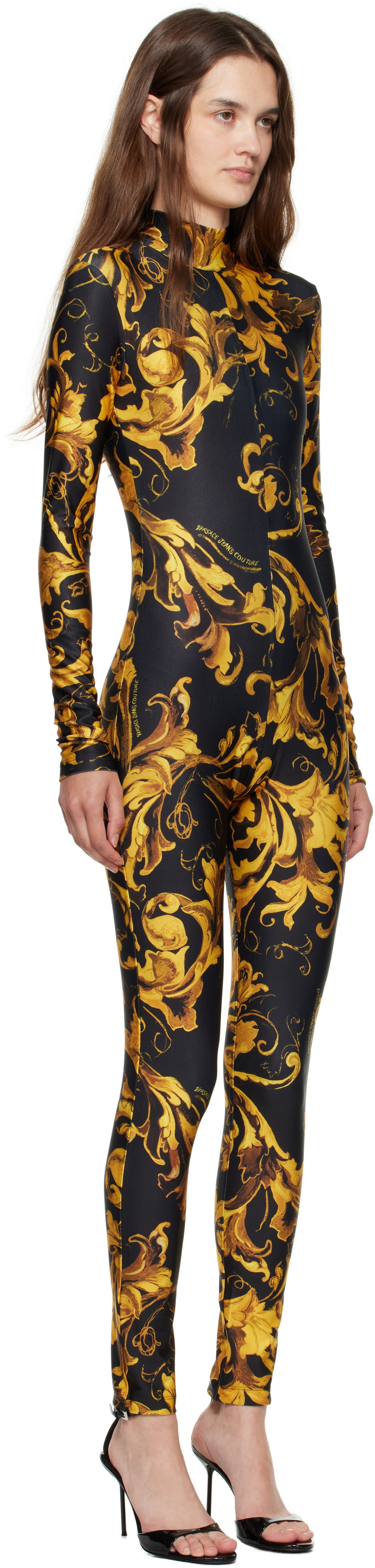 Versace Jeans Couture Black & Gold Barocco Porcelain Jumpsuit