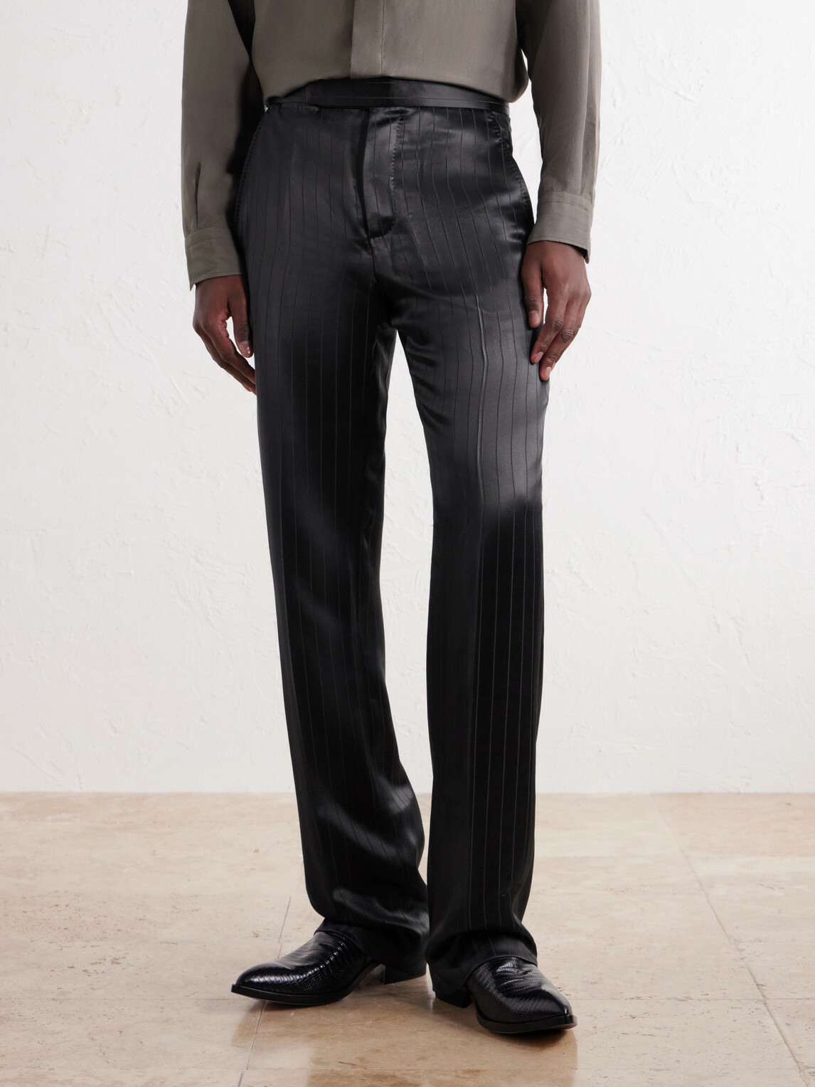 TOM FORD - Straight-Leg Pinstriped Satin Suit Trousers - Black
