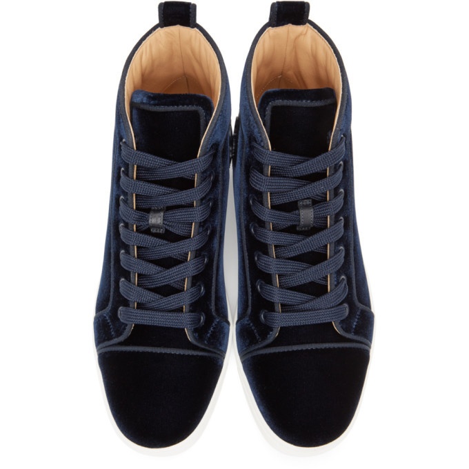 Christian Louboutin Men's Louis Orlato Check High-Top Sneakers - Version Navy - Size 10