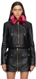 Versace Jeans Couture Black Spread Collar Leather & Faux-Fur Jacket