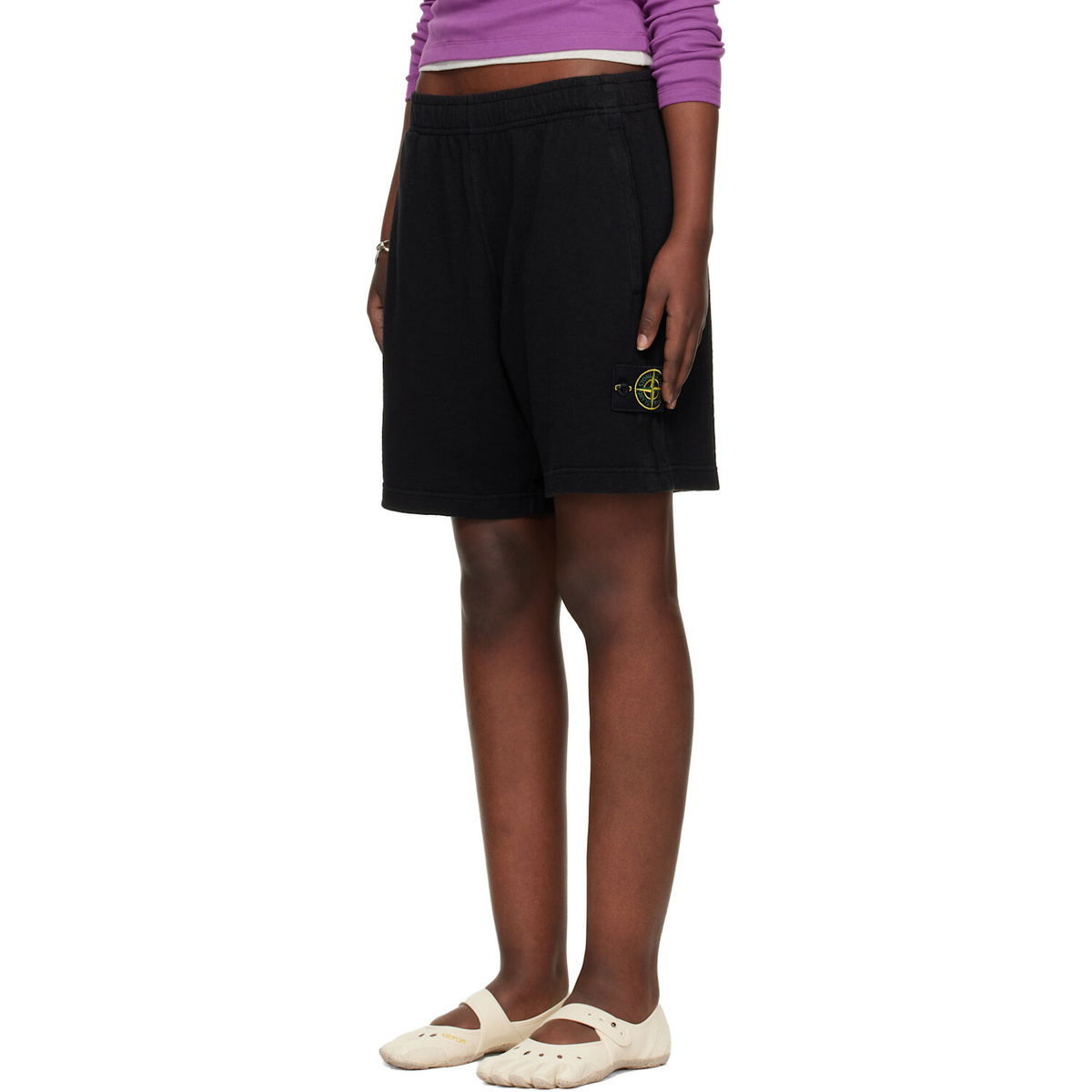 Stone Island Black 6200014 Malfilé Fleece Old Effect Shorts