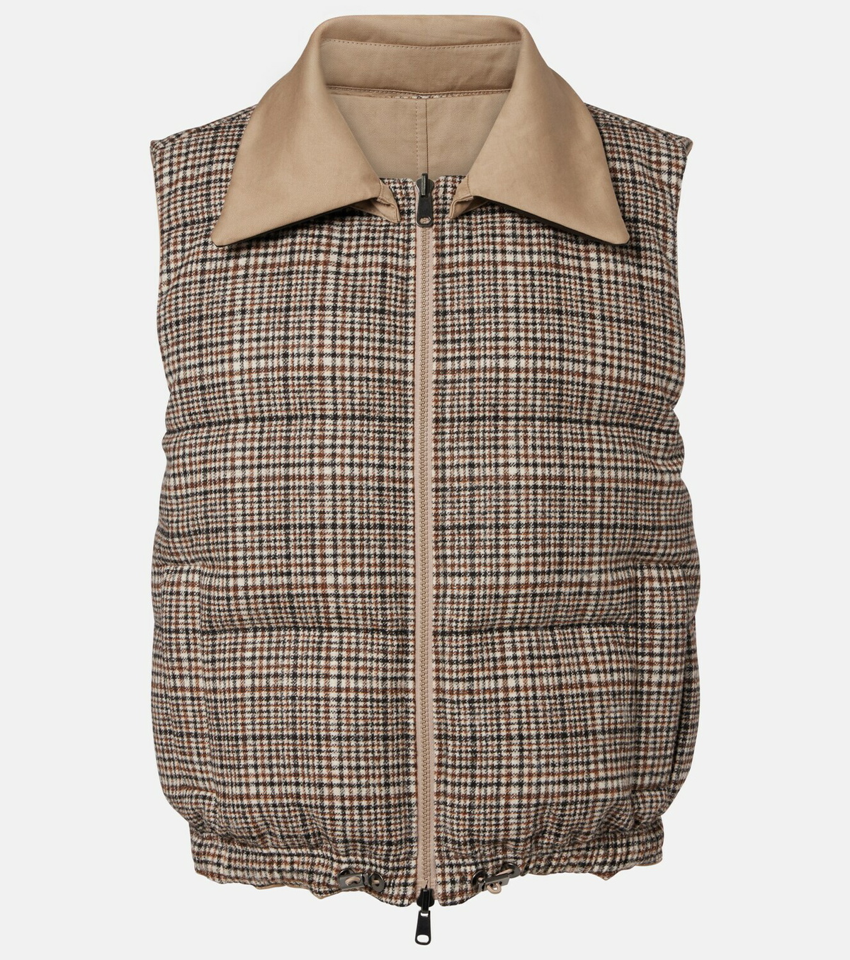 Brunello Cucinelli Checked leather-trimmed down vest