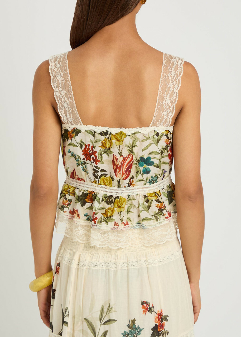 Alice + Olivia Annabeth Floral-print Cotton-blend top White
