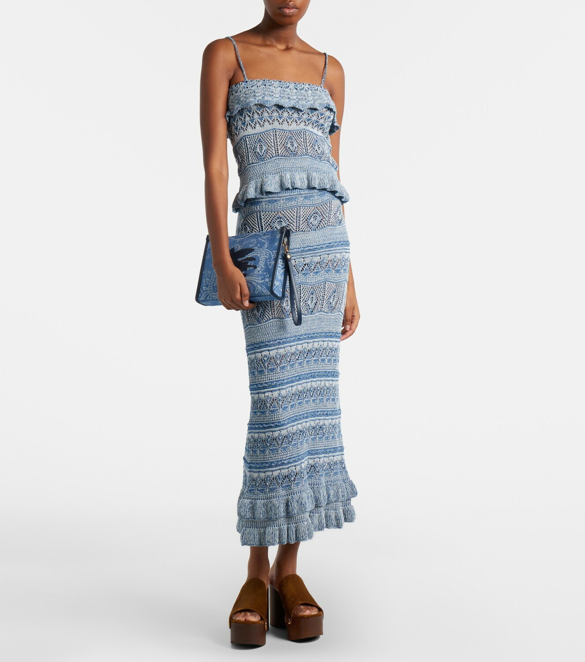 Etro Eyes Mini embroidered denim jacquard pouch