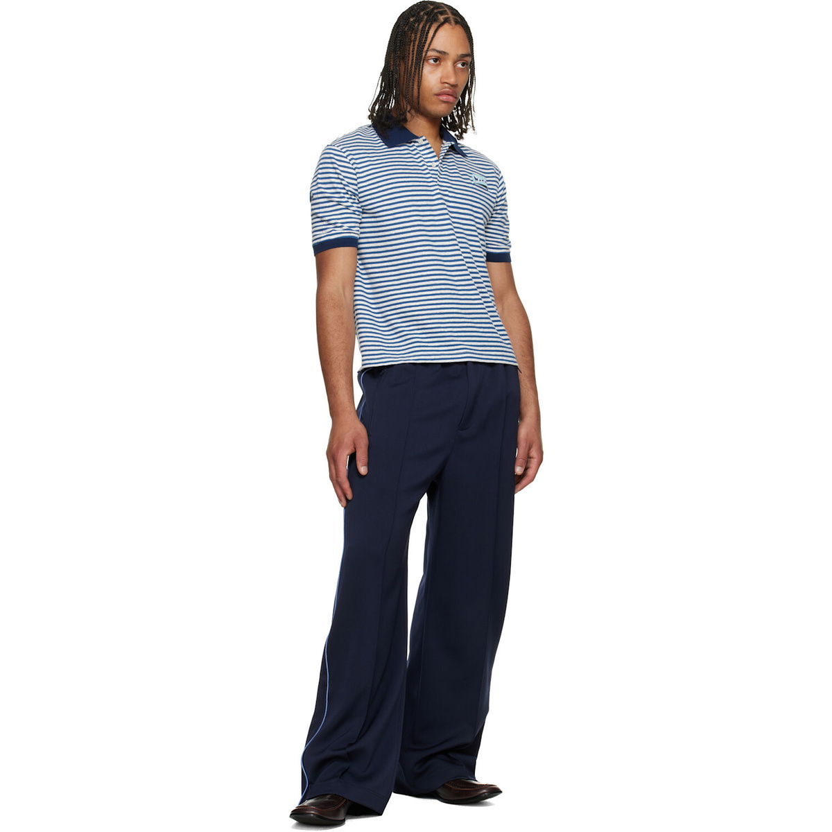 Marni Navy Piped Wool Twill Trousers
