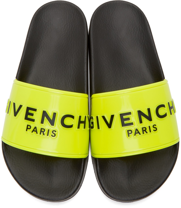Givenchy Yellow & Black Logo Flat Slides Givenchy