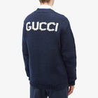 Gucci Men's Intarsia Logo Cardigan in Blue